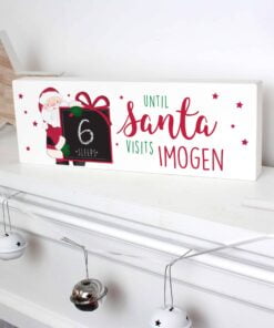 Personalised Santa Christmas Chalk Countdown Wooden Block Sign