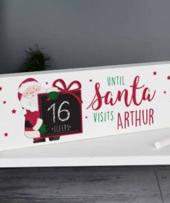 Personalised Santa Christmas Chalk Countdown Wooden Block Sign