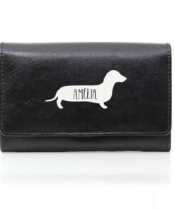 Personalised Sausage Dog Black Purse