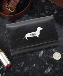 Personalised Sausage Dog Black Purse