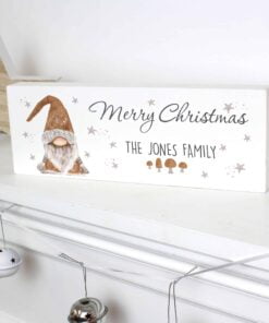 Personalised Scandinavian Christmas Gnome Wooden Block Sign