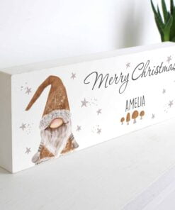 Personalised Scandinavian Christmas Gnome Wooden Block Sign