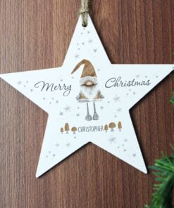 Personalised Scandinavian Christmas Gnome Wooden Star Decoration
