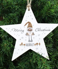 Personalised Scandinavian Christmas Gnome Wooden Star Decoration