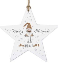 Personalised Scandinavian Christmas Gnome Wooden Star Decoration