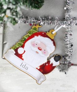 Personalised Set of Four Colourful Christmas Characters Wooden Hanging Decorations