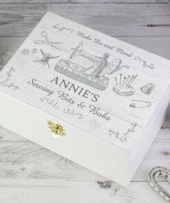 Personalised Sewing Kit White Wooden Keepsake Box