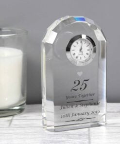 Personalised Silver Anniversary Crystal Clock
