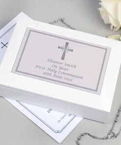 Personalised Silver Cross White Wooden Keepsake Box