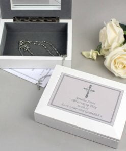 Personalised Silver Cross White Wooden Keepsake Box