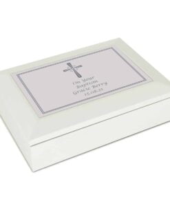 Personalised Silver Cross White Wooden Keepsake Box
