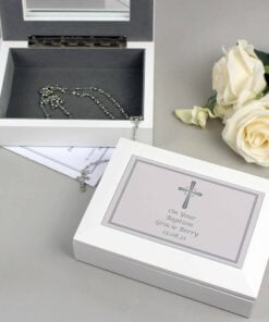 Personalised Silver Cross White Wooden Keepsake Box
