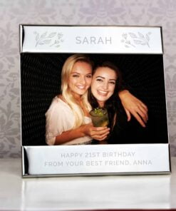 Personalised Silver Floral Square 6×4 Landscape Photo Frame