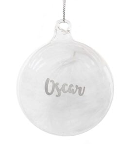 Personalised Silver Glitter Name Only Feather Glass Bauble