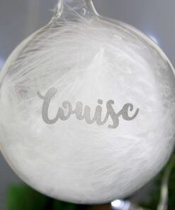 Personalised Silver Glitter Name Only Feather Glass Bauble