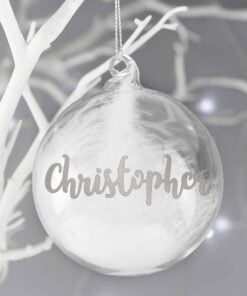 Personalised Silver Glitter Name Only Feather Glass Bauble