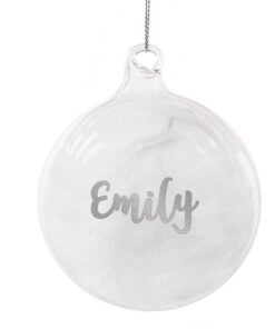 Personalised Silver Glitter Name Only Feather Glass Bauble