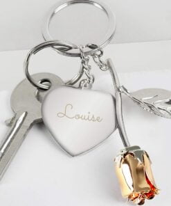 Personalised Silver Plated Name Rose Gold Rose Keyring