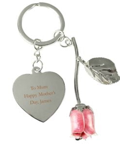 Personalised Silver Plated Pink Rose Keyring