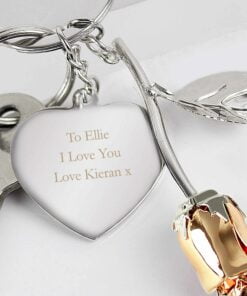 Personalised Silver Plated Rose Gold Rose Keyring