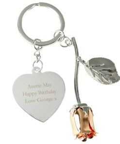 Personalised Silver Plated Rose Gold Rose Keyring
