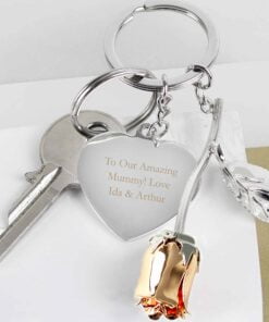 Personalised Silver Plated Rose Gold Rose Keyring