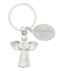 Personalised Silver Plated Swirls & Hearts Godmother Angel Keyring