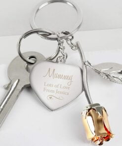 Personalised Silver Plated Swirls & Hearts Rose Gold Rose Keyring