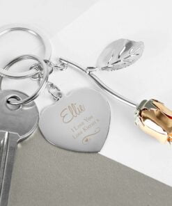 Personalised Silver Plated Swirls & Hearts Rose Gold Rose Keyring