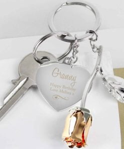 Personalised Silver Plated Swirls & Hearts Rose Gold Rose Keyring