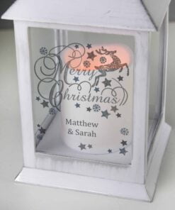 Personalised Silver Reindeer White Lantern