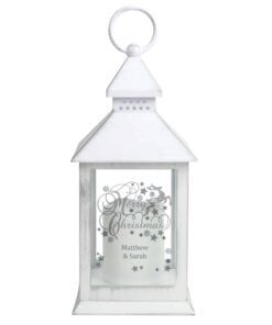 Personalised Silver Reindeer White Lantern