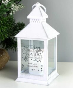 Personalised Silver Reindeer White Lantern