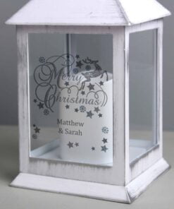 Personalised Silver Reindeer White Lantern