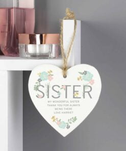 Personalised Sister Floral Wooden Heart Decoration