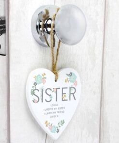 Personalised Sister Floral Wooden Heart Decoration