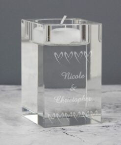 Personalised Small Hearts Glass Tea Light Candle Holder