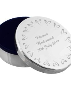 Personalised Small Hearts Round Trinket Box