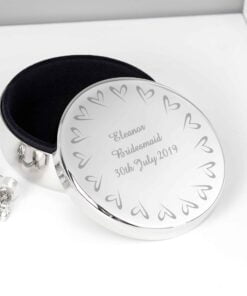 Personalised Small Hearts Round Trinket Box