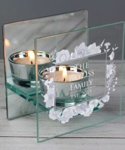 Personalised Soft Watercolour Mirrored Glass Tea Light Candle Holder