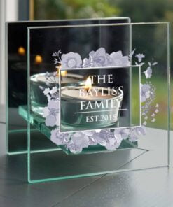 Personalised Soft Watercolour Mirrored Glass Tea Light Candle Holder