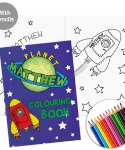 Personalised Space Colouring Book with Pencil Crayons