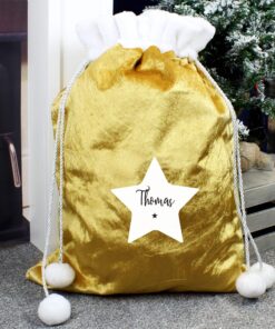 Personalised Star Luxury Pom Pom Gold Sack
