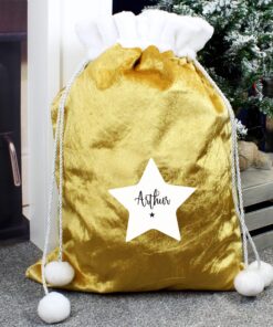 Personalised Star Luxury Pom Pom Gold Sack