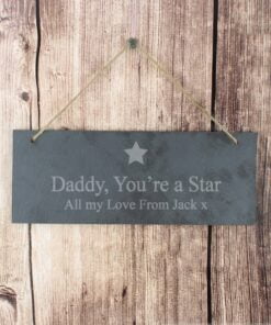 Personalised Star Motif Hanging Slate Plaque