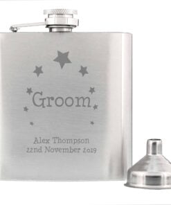 Personalised Stars Groom Hip Flask