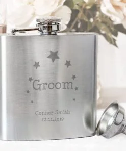 Personalised Stars Groom Hip Flask