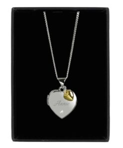 Personalised Sterling Silver Heart Locket Necklace with Diamond and 9ct Gold Charm