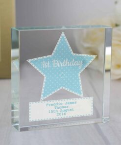 Personalised Stitch & Dot Baby Boy Large Crystal Token