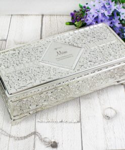 Personalised Swirls & Hearts Antique Silver Plated Jewellery Box